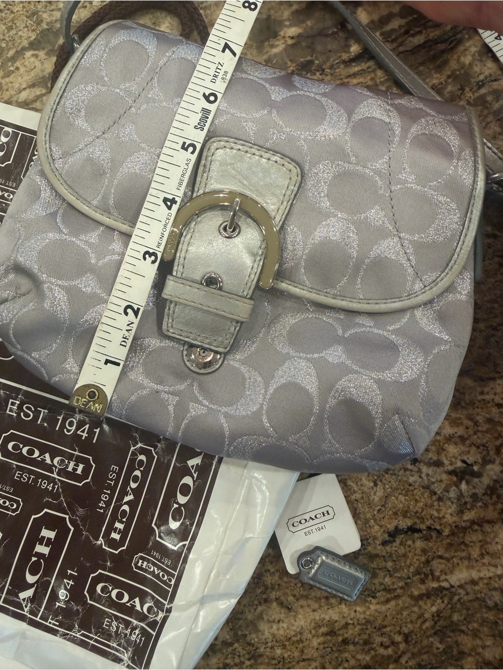 Coach Silver Signature Crossbody Bag w/bag, detached branded logo tag